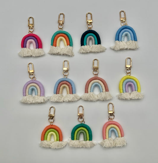 SMALL MACRAME RAINBOW KEYCHAINS 2”