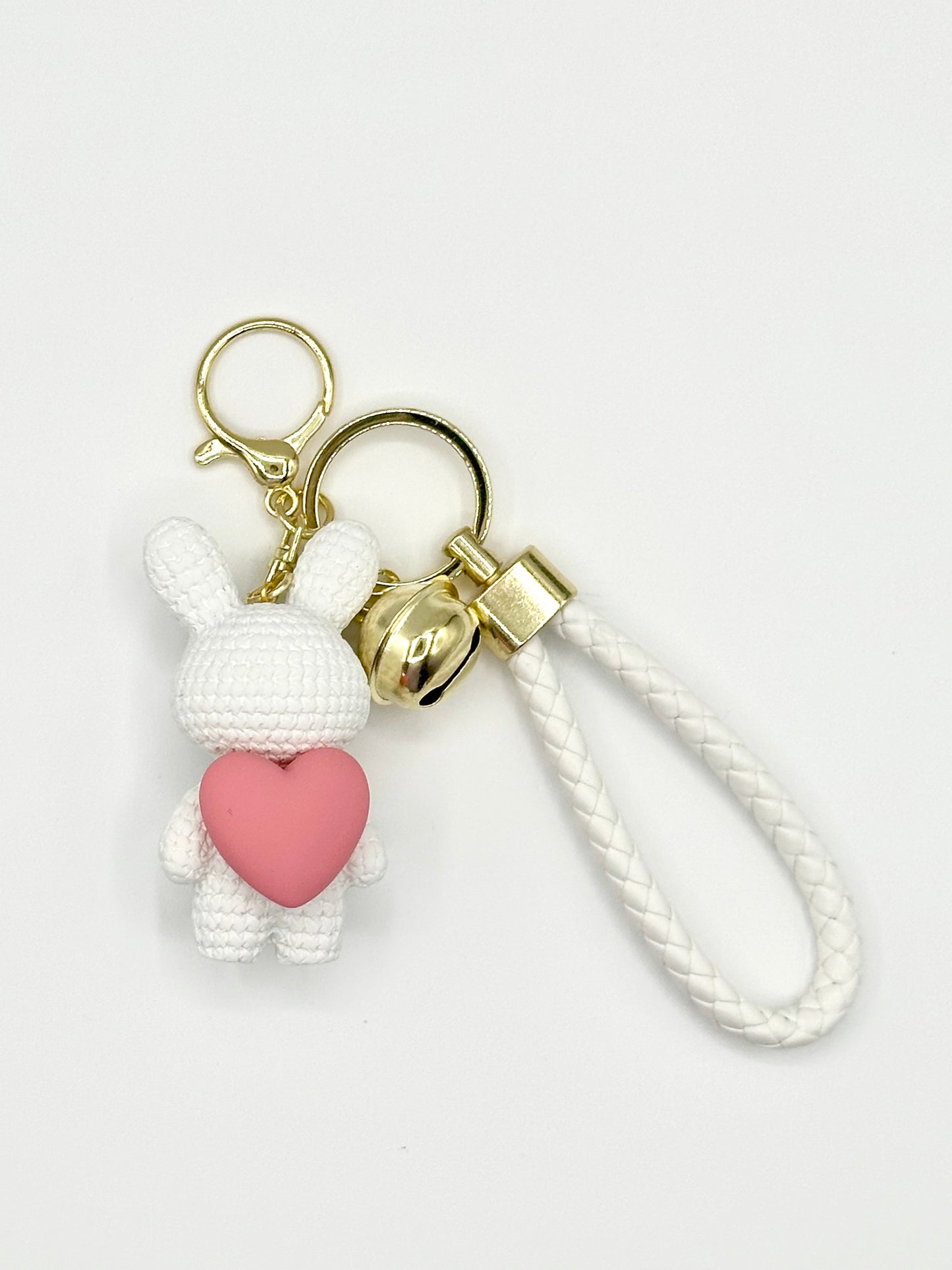 WHITE AND PINK RABBIT KEYCHAINS