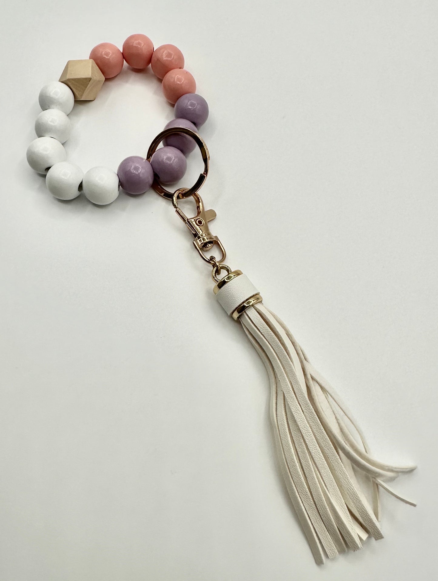 WOODEN BEADED BRACELET KEYCHAIN