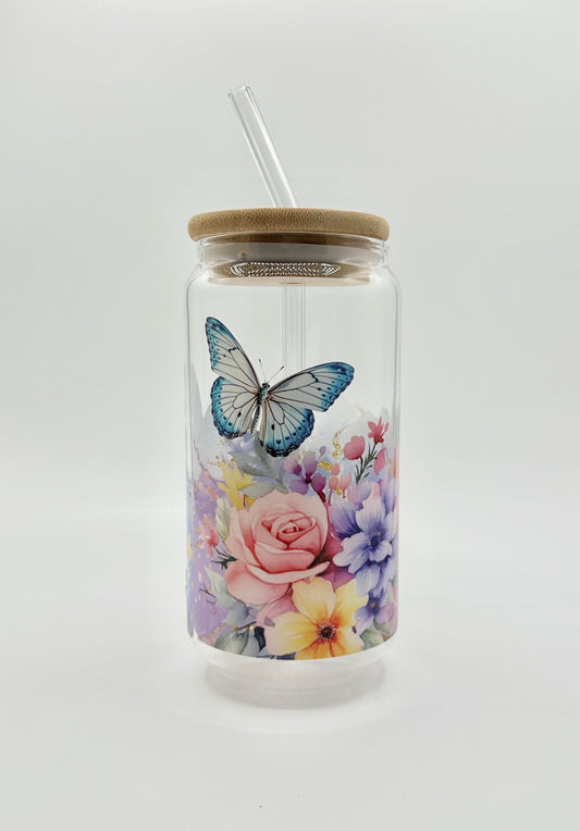FLOWERS AND BUTTERFLIES GLASS CUPS